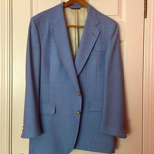 Powder blue wool blend suit jacket